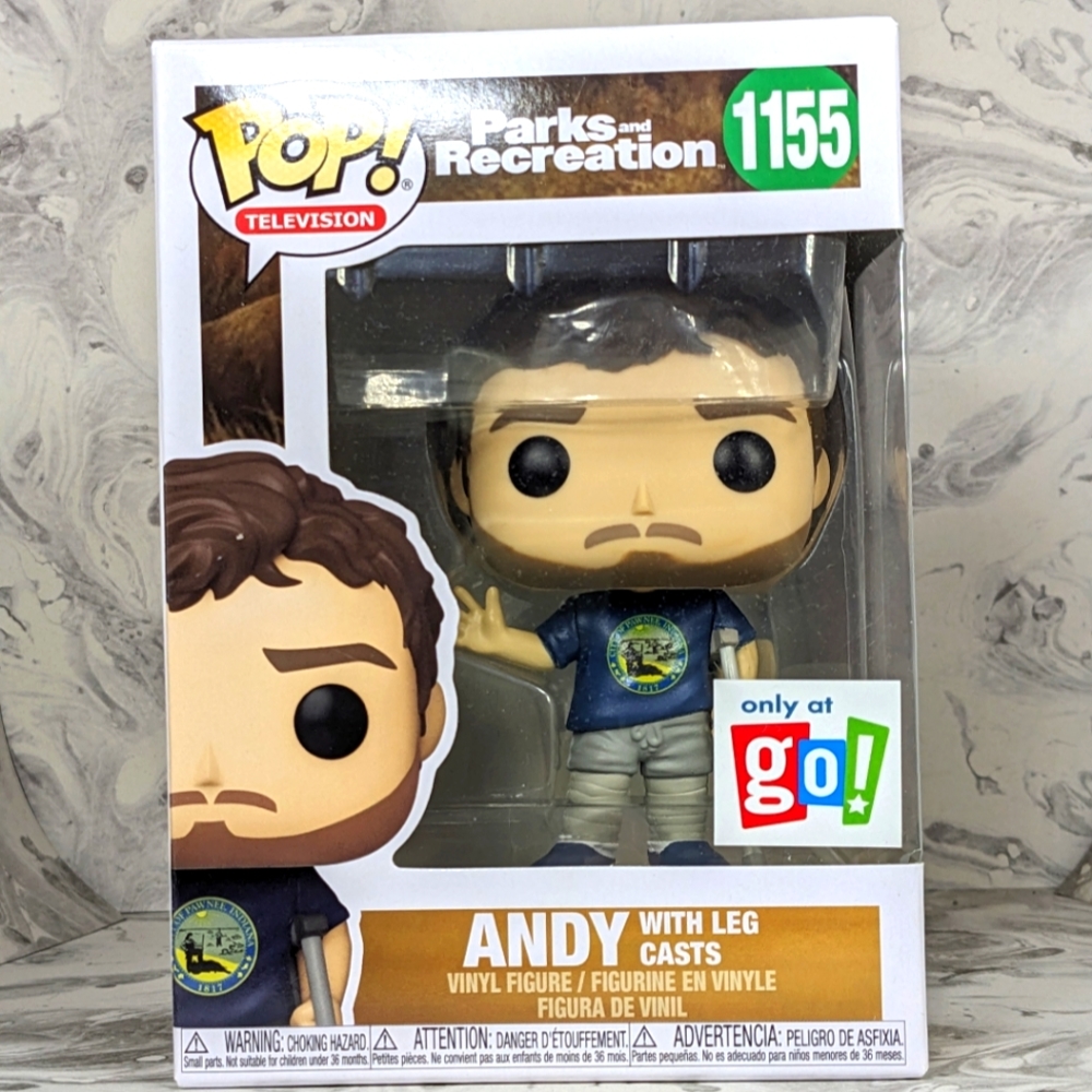 Funko Pop Parks and Rec Andy Leg Casts GO Calendars Exclusive, minor box damage